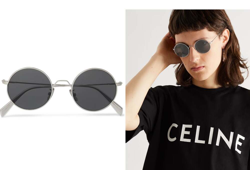 CELINE Unisex Silver Metal Full Frame Dark Gray Lens Polarized Round Sunglasses